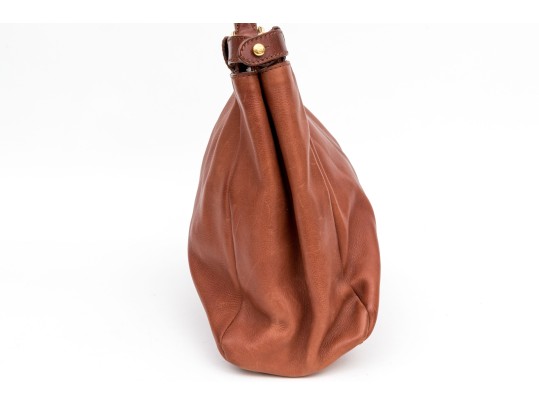 Fendi Brown Leather Structured Double Sided Twistlock Top Handle Tote