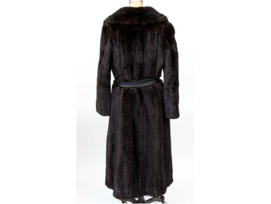 Striking Dark Brown Collared And Bellted Long Fur Coat