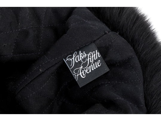 Saks Fifth Avenue Black Knit And Fur Trimmed Hat