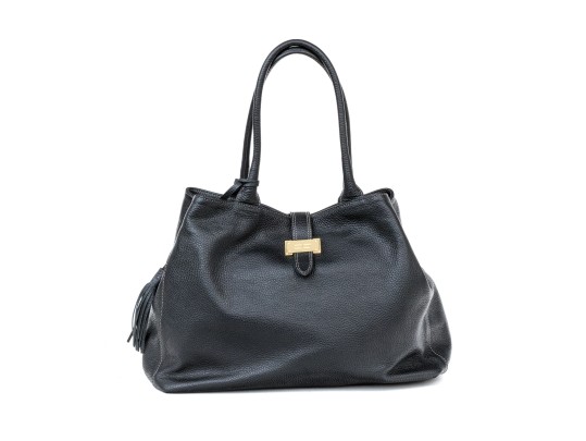 Courage B. Black Pebbled Leather Top Handled Tote Bag