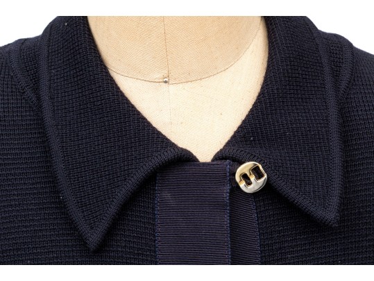 Salvatore Ferragamo Navy Blue Knit Wool Button Front Sweater, Size M