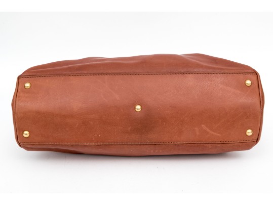 Fendi Brown Leather Structured Double Sided Twistlock Top Handle Tote