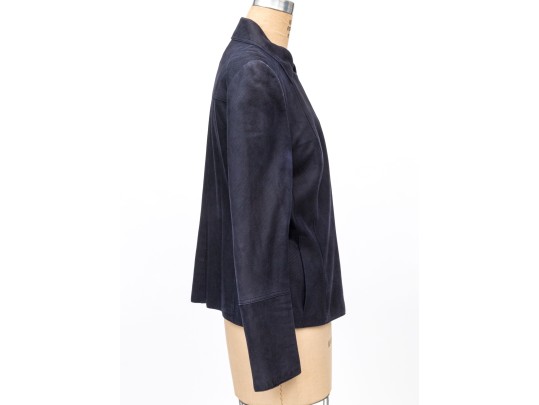Akris Magnificent Navy Blue Fine Suede Moto Style Jacket, Size 10