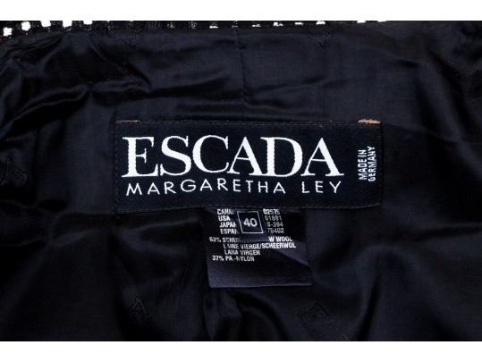 Escada Margaretha Ley Black And White Polka Dotted Collared Blazer, Size 40