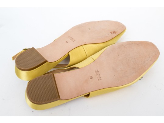 Badgley Mischka Beautiful Yellow Satin And Rhinestone Slingbacks, Size 10