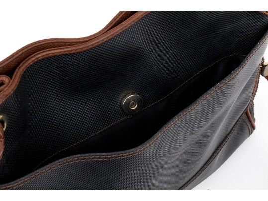 Bottega Veneta Black Canvas And Brown Leather Tote Style Shoulder Bag