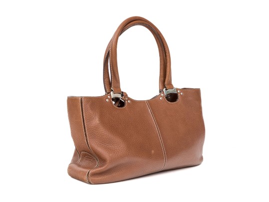 Tods Brown Pebbled Leather Top Handled Tote Bag