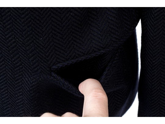 Giorgio Armani Vintage Black Label Blue Black Wool Herringbone Button Front Blazer, Size 42