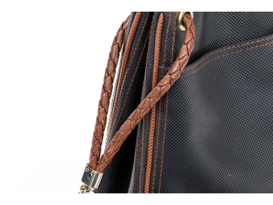 Bottega Veneta Black Canvas And Brown Leather Tote Style Shoulder Bag