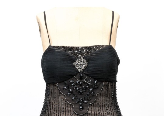 Sue Wong Magnificent Bedazzled Black Lace And Nude Overlay Floor Length Gown, Size 12