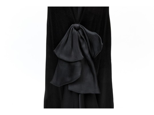 Spectacular Vintage Handmade Floor Length Black Satin Skirt, With A Bow Adorned Back