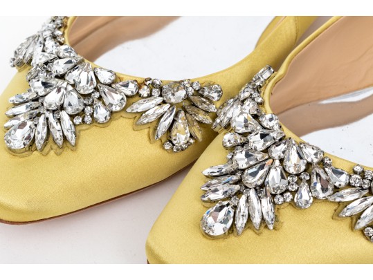Badgley Mischka Beautiful Yellow Satin And Rhinestone Slingbacks, Size 10