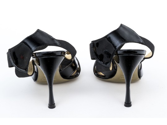 Dolce & Gabbana Striking Vero Cucio Black Patent Leather And Elastic Stilettos, Size 40