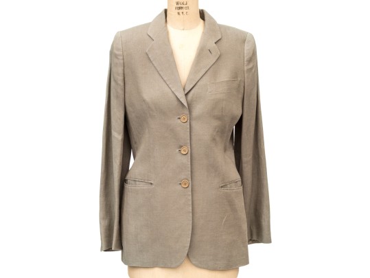 Giorgio Armani Vintage Black Label Tan Linen Button Front Blazer
