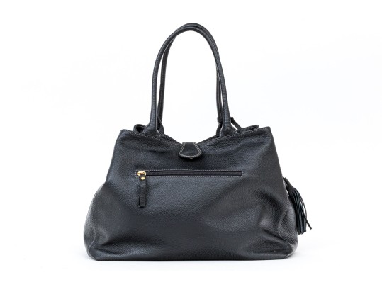 Courage B. Black Pebbled Leather Top Handled Tote Bag