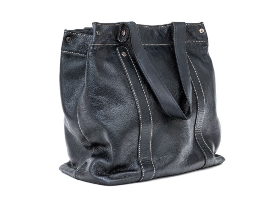 Longchamp Black Pebbled Leather Top Handled Tote Bag