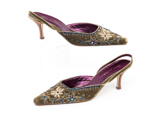 Beatrice Von Tresckow Designs Stunning Beaded Velvet Slingbacks, Size 42