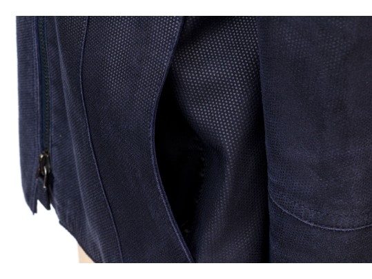 Akris Magnificent Navy Blue Fine Suede Moto Style Jacket, Size 10