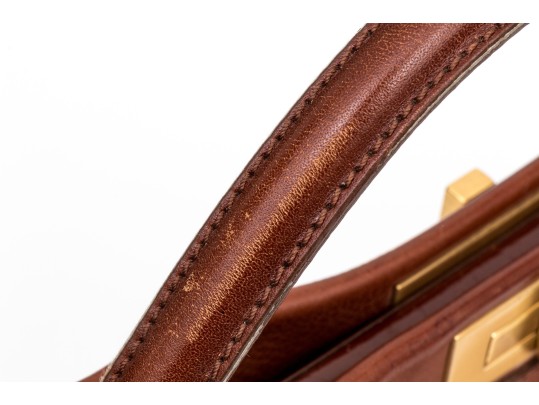 Fendi Brown Leather Structured Double Sided Twistlock Top Handle Tote