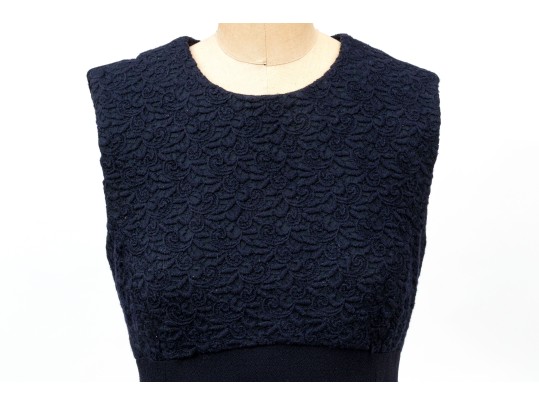 Escada Elements Vintage Navy Blue Lace Paneled Jacket And Dress Suit, Size 40