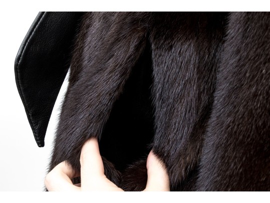 Striking Dark Brown Collared And Bellted Long Fur Coat