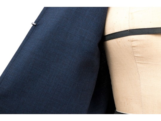 Akris Blackish Blue Wool Mandarin Collared Skirt Suit, Size 10