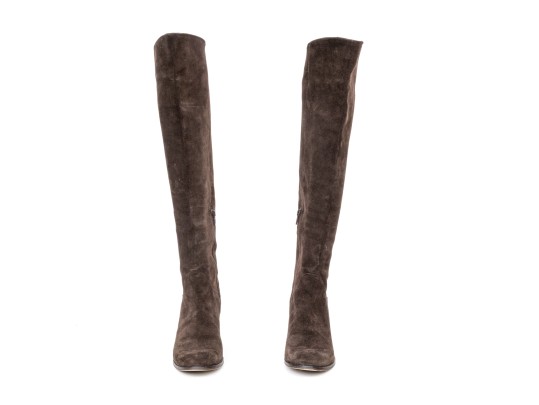 Bruno Ricci Fabulous Thigh High Brown Suede Chunky Heel Boots, Size 41