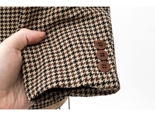 Giorgio Armani Classico Black, Brown And Tan Large Houndstooth Button Front Blazer, Size 42