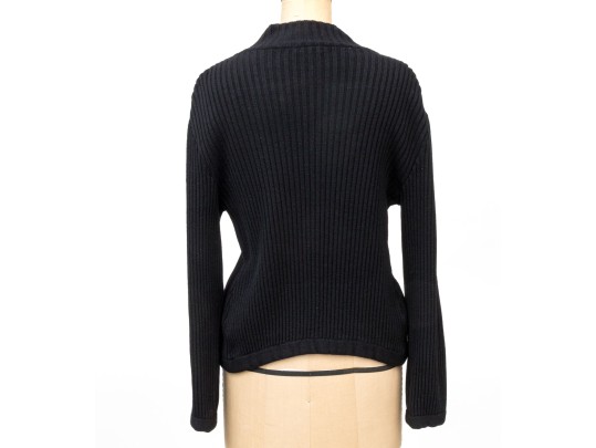 Giorgio Armani Le Collezioni Vintage Black Ribbed Button Front Sweater, Size 10