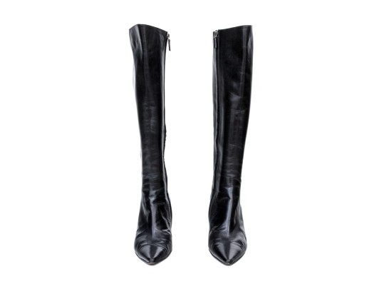 Gucci Chic Black Leather Zip Stiletto Knee High Boots, Size 9 1/2B