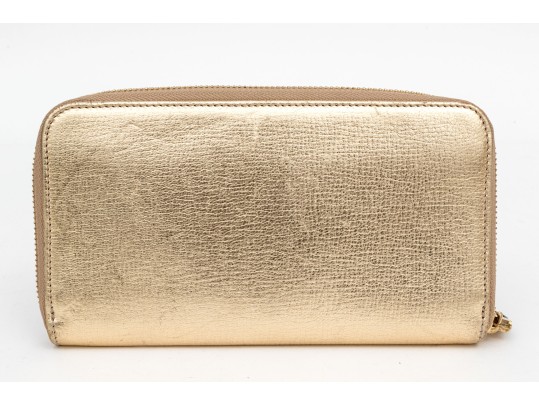 Ferragamo Striking Gold Metallic Leather Zip Wallet