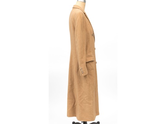 Ralph Lauren Vintage Camel Tan Camel Hair Double Breasted Long Overcoat, Size 10
