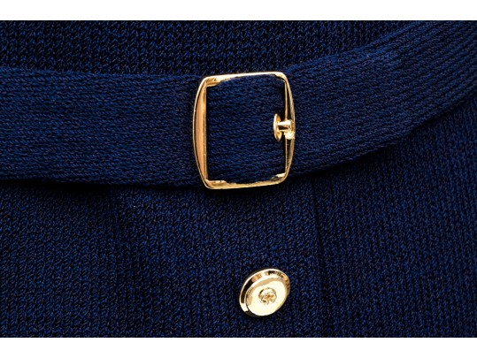 St. John Collection Navy Blue Button Front Long Knit Blazer, Size 4