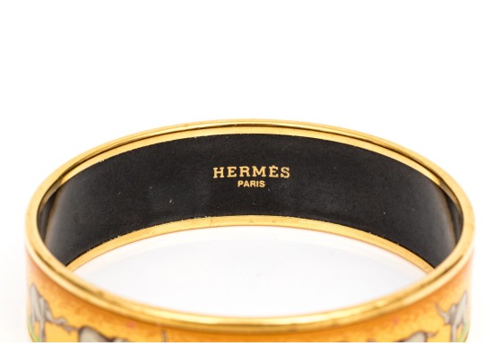 Hermès Striking Orange Toned Elephant Motif Bangle Bracelet, Please See Sizing Note