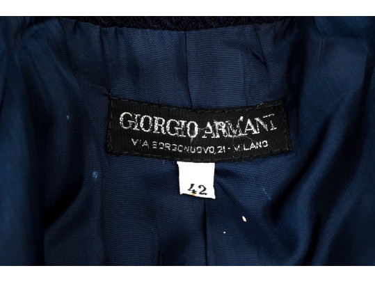 Giorgio Armani Vintage Black Label Blue Black Wool Herringbone Button Front Blazer, Size 42