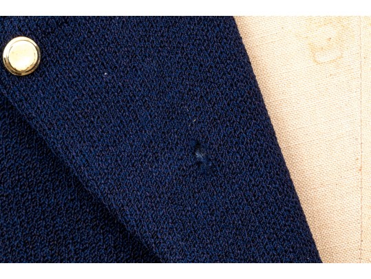 St. John Collection Navy Blue Button Front Long Knit Blazer, Size 4