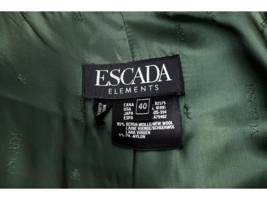 Escada Elements Green Tone Wool Button Front Blazer, Size 40