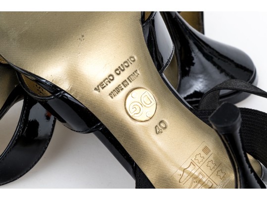 Dolce & Gabbana Striking Vero Cucio Black Patent Leather And Elastic Stilettos, Size 40