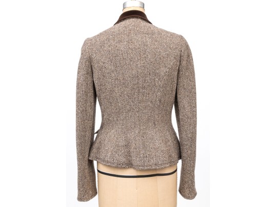 Ralph Lauren Black Label Classic Velvet Collared Herringbone Short Blazer, Size 10