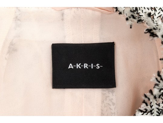 Akris Beautiful Silk Lattice Overlay Style Zip Front Top, Size 10