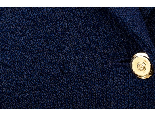 St. John Collection Navy Blue Button Front Long Knit Blazer, Size 4