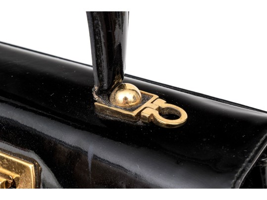 Ferragamo Handsome Black Patent Leather Top Handled Bag