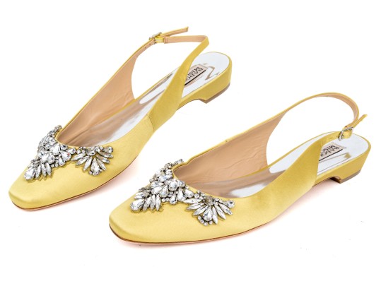Badgley Mischka Beautiful Yellow Satin And Rhinestone Slingbacks, Size 10