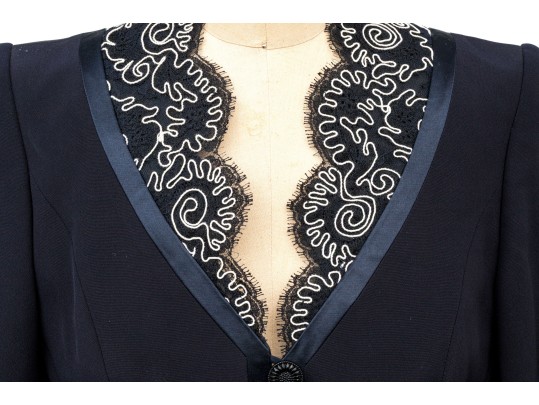 Escada Couture Fabulous Black And White Vintage Lace Paneled Blazer, Size 36