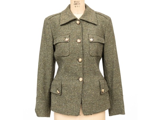 Escada Elements Green Tone Wool Button Front Blazer, Size 40