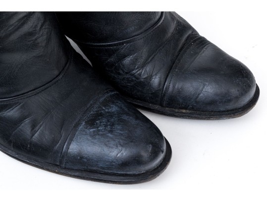 Prada Black Leather Chunky Heeled Zip Up Ankle Boots, Size 40