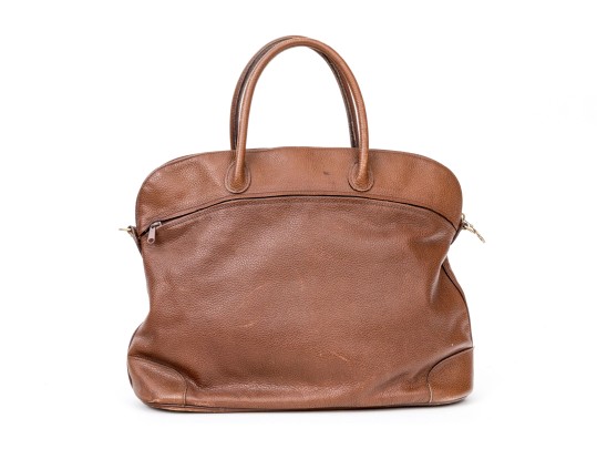 Longchamp Brown Pebbled Leather Top Handled Tote Bag