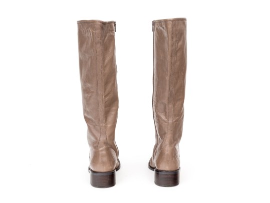 Delmain Beautiful Taupe Vero Cucio Leather Knee Length Boots, Size 10