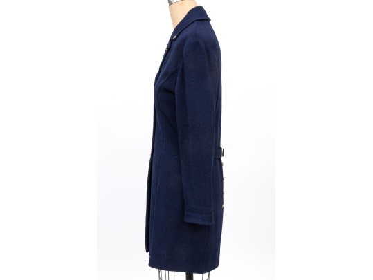 St. John Collection Navy Blue Button Front Long Knit Blazer, Size 4