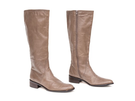 Delmain Beautiful Taupe Vero Cucio Leather Knee Length Boots, Size 10
